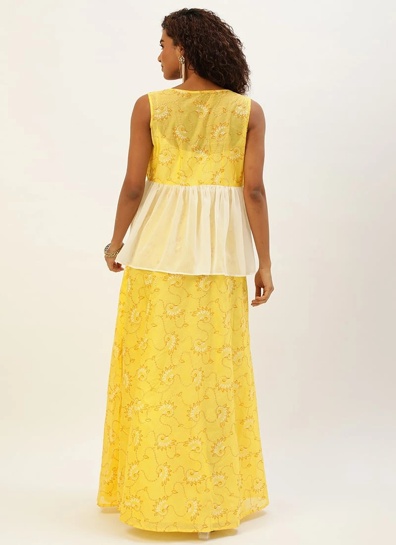 Jacket From Off White N Yellow Foil Printed Gown 4 Jacket From Off White N Yellow Foil Printed Gown - Image 4