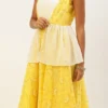Off White N Yellow Foil Printed Gown Festive Wear