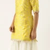 Teen Girls Off White N Yellow Jacquard Tiered Sharara Set Festive Wear
