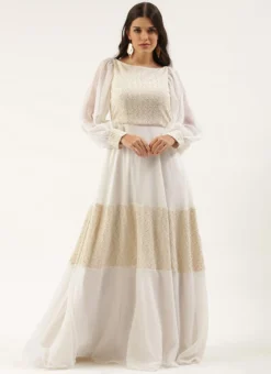 Teen Girls Off White Viscose Embroidered N Sequins Gown Festive Wear -Mahra Clothing Shop Off White Viscose Embroidered N Sequins Gown IWBS02205941 u