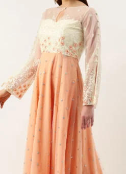 Teen Girls Off White N Peach Embroidered Anarkali Suit Festive Wear