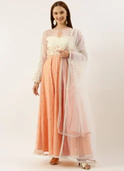 Top From Off White N Peach Embroidered Anarkali Suit After Six Wear -Mahra Clothing Shop Off white N Peach Embroidered Anarkali Suit SLBS02211071 u