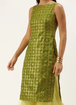 Olive Green Brocade Top Festive Wear