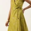 Teen Girls Teen Girl Olive Green Rayon Foil Print Kurta Set Work Wear