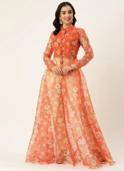 Orange Digital Printed Kurta Set With Pant Festive Wear -Mahra Clothing Shop Orange Digital Printed Kurta Set With Pant KSBS02305246 u