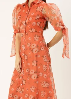 Orange Digital Printed Organza Kurti Festive Wear