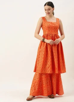 Orange Printed Kurta N Gharara Set Festive Wear -Mahra Clothing Shop Orange Printed Kurta N Gharara Set KSBS02108666 u