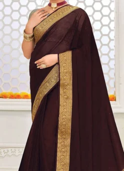 Organza Silk Wine Color Woven Work Saree Festive Wear