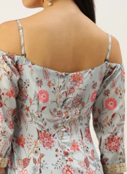 Bottom From Pale Blue Lily Art Silk Printed Gharara Set After Six Wear -Mahra Clothing Shop Pale Blue Lily Art Silk Printed Gharara Set SLBS02302281 rrc2