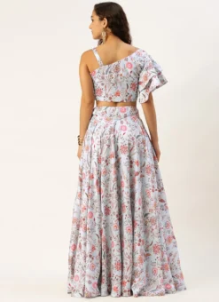 Teen Girls Pale Blue Lily Art Silk Printed Skirt Set Party Wear -Mahra Clothing Shop Pale Blue Lily Art Silk Printed Skirt Set IWBS02302383 b 1