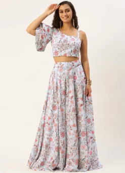 Teen Girls Pale Blue Lily Art Silk Printed Skirt Set Party Wear -Mahra Clothing Shop Pale Blue Lily Art Silk Printed Skirt Set IWBS02302383 u 1