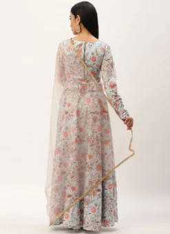 Teen Girls Green Georgette Digital Printed Lehenga Set Festive Wear -Mahra Clothing Shop Pale Blue Lily Digital Printed Lehenga Set GHBS02301109 b