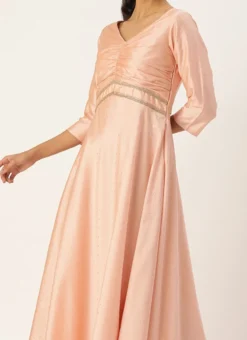 Peach Art Silk Anarkali Gown Festive Wear