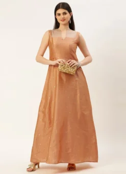 Peach Art Silk Jacquard Dress Festive Wear -Mahra Clothing Shop Peach Art Silk Jacquard Dress DRBS02212489 u