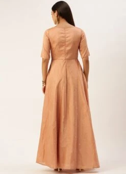 Teen Girls Peach Art Silk Jacquard Floor Length Gown Festive Wear -Mahra Clothing Shop Peach Art Silk Jacquard Floor Length Gown IWBS02301696 b