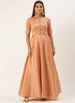 Teen Girls Peach Art Silk Jacquard Floor Length Gown Festive Wear -Mahra Clothing Shop Peach Art Silk Jacquard Floor Length Gown IWBS02301696 u