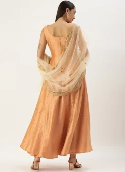 Dupatta From Peach Art Silk Jacquard Gown With Dupatta After Six Wear -Mahra Clothing Shop Peach Art Silk Jacquard Gown With Dupatta IWBS02302268 b