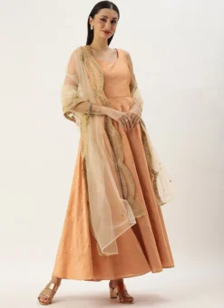 Dupatta From Peach Art Silk Jacquard Gown With Dupatta After Six Wear -Mahra Clothing Shop Peach Art Silk Jacquard Gown With Dupatta IWBS02302268 u