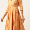 Peach Art Silk Jacquard Pleated Yoke Gown Wedding Wear