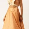 Peach Art Silk Jacquard Ruffled Dress Festive Wear