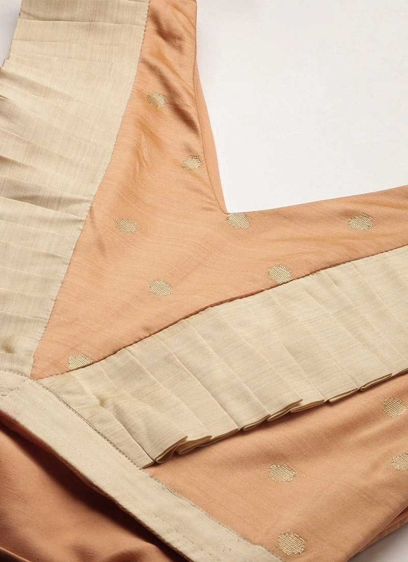 Peach Art Silk Jacquard Ruffled Dress Festive Wear 5 Peach Art Silk Jacquard Ruffled Dress Festive Wear - Image 5