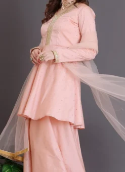 Bottom From Peach Art Silk Sharara Set After Six Wear -Mahra Clothing Shop Peach Art Silk Sharara Set SLBS02306378 b