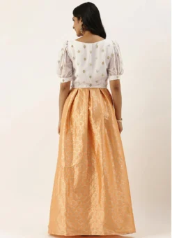 Teen Girls Peach Brocade Box Pleat Skirt N Crop Top Set Festive Wear -Mahra Clothing Shop Peach Brocade Box Pleat Skirt N Crop Top Set IWBS02012742 b
