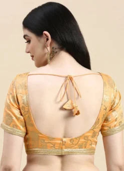 Peach Brocade Half Sleeve Blouse Festive Wear Wedding Wear -Mahra Clothing Shop Peach Brocade Half Sleeve Blouse BLBS02210826 b