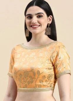 Peach Brocade Half Sleeve Blouse Festive Wear Wedding Wear