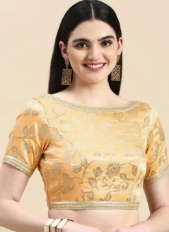 Peach Brocade Half Sleeve Blouse Festive Wear Wedding Wear -Mahra Clothing Shop Peach Brocade Half Sleeve Blouse BLBS02210826 u