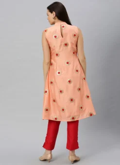 Peach Embroidered Fabric Kurta Straight Pant Set Festive Wear -Mahra Clothing Shop Peach Embroidered Fabric Kurta Straight Pant Set KSBS01912107 b