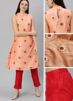 Peach Embroidered Fabric Kurta Straight Pant Set Festive Wear -Mahra Clothing Shop Peach Embroidered Fabric Kurta Straight Pant Set KSBS01912107 gl