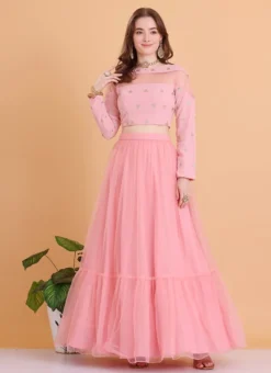 Teen Girls Peach Embroidered Georgette Lehenga Set Festive Wear -Mahra Clothing Shop Peach Embroidered Georgette Lehenga Set GHBS02211214 u