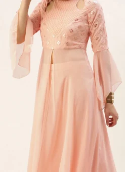 Peach Embroidered Georgette Top Festive Wear