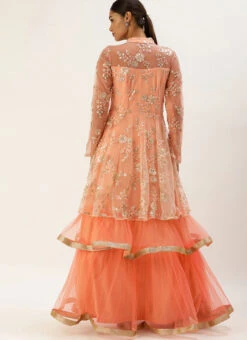 Teen Girls Peach Embroidered Layered Style Bridal Gown Wedding Wear -Mahra Clothing Shop Peach Embroidered Layered Style Bridal Gown IWBS02008733 b