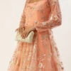 Teen Girls Peach Embroidered Layered Style Bridal Gown Wedding Wear