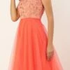 Teen Girls Peach Embroidered Layered Style Gown Wedding Wear