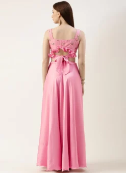 Teen Girls Peach Embroidered N Pink Satin Skirt Set Festive Wear -Mahra Clothing Shop Peach Embroidered N Pink Satin Skirt Set IWBS02211106 b 1