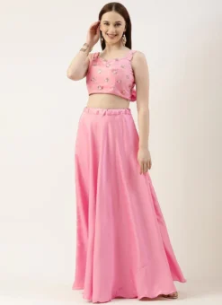 Teen Girls Peach Embroidered N Pink Satin Skirt Set Festive Wear -Mahra Clothing Shop Peach Embroidered N Pink Satin Skirt Set IWBS02211106 u 1