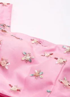 Teen Girls Peach Embroidered N Pink Satin Skirt Set Festive Wear -Mahra Clothing Shop Peach Embroidered N Pink Satin Skirt Set IWBS02211106 rrc1 1