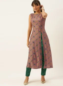 Peach Foil N Skipper Green Kurta Straight Pant Suit After Six Wear -Mahra Clothing Shop Peach Foil N Skipper Green Kurta Straight Pant Suit KSBS02201196 u
