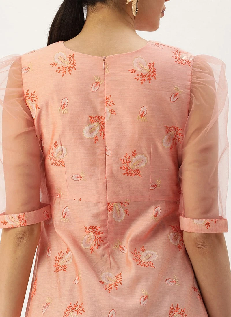 Peach Foil Printed A Line Dress After Six Wear 6 Peach Foil Printed A Line Dress After Six Wear - Image 6