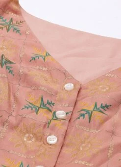 Peach Foil Printed A Line Dress Work Wear 12 Peach Foil Printed A Line Dress Work Wear -Mahra Clothing Shop Peach Foil Printed A line Dress DRBS02111070 rrc1