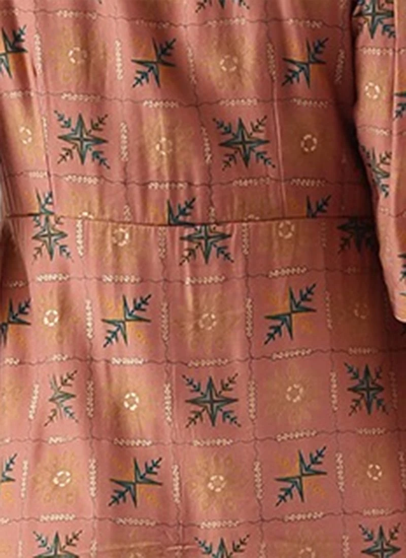 Peach Foil Printed A Line Dress Work Wear 6 Peach Foil Printed A Line Dress Work Wear - Image 6