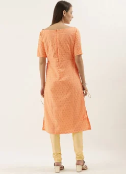 Peach Foil Printed Rayon Calf Length Kurta Set After Six Wear -Mahra Clothing Shop Peach Foil Printed Rayon Calf Length Kurta Set KSBS01909188 b