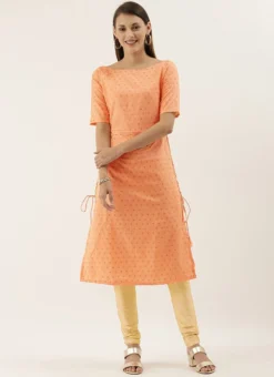 Peach Foil Printed Rayon Calf Length Kurta Set After Six Wear -Mahra Clothing Shop Peach Foil Printed Rayon Calf Length Kurta Set KSBS01909188 u