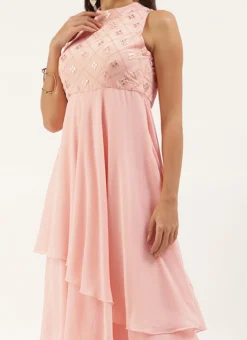 Peach Georgette Embroidered Gown Festive Wear