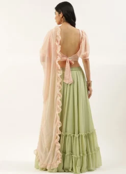 Teen Girls Peach Georgette Embroidered N Sequins Green Lehenga Festive Wear -Mahra Clothing Shop Peach Georgette Embroidered N Sequins Green Lehenga GHBS02205072 b