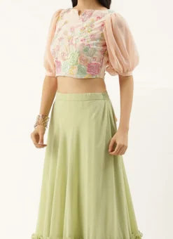 Teen Girls Peach Georgette Embroidered N Sequins Green Lehenga Festive Wear