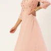 Teen Girls Peach Georgette Sequins One Shoulder Style Gown Party Wear
